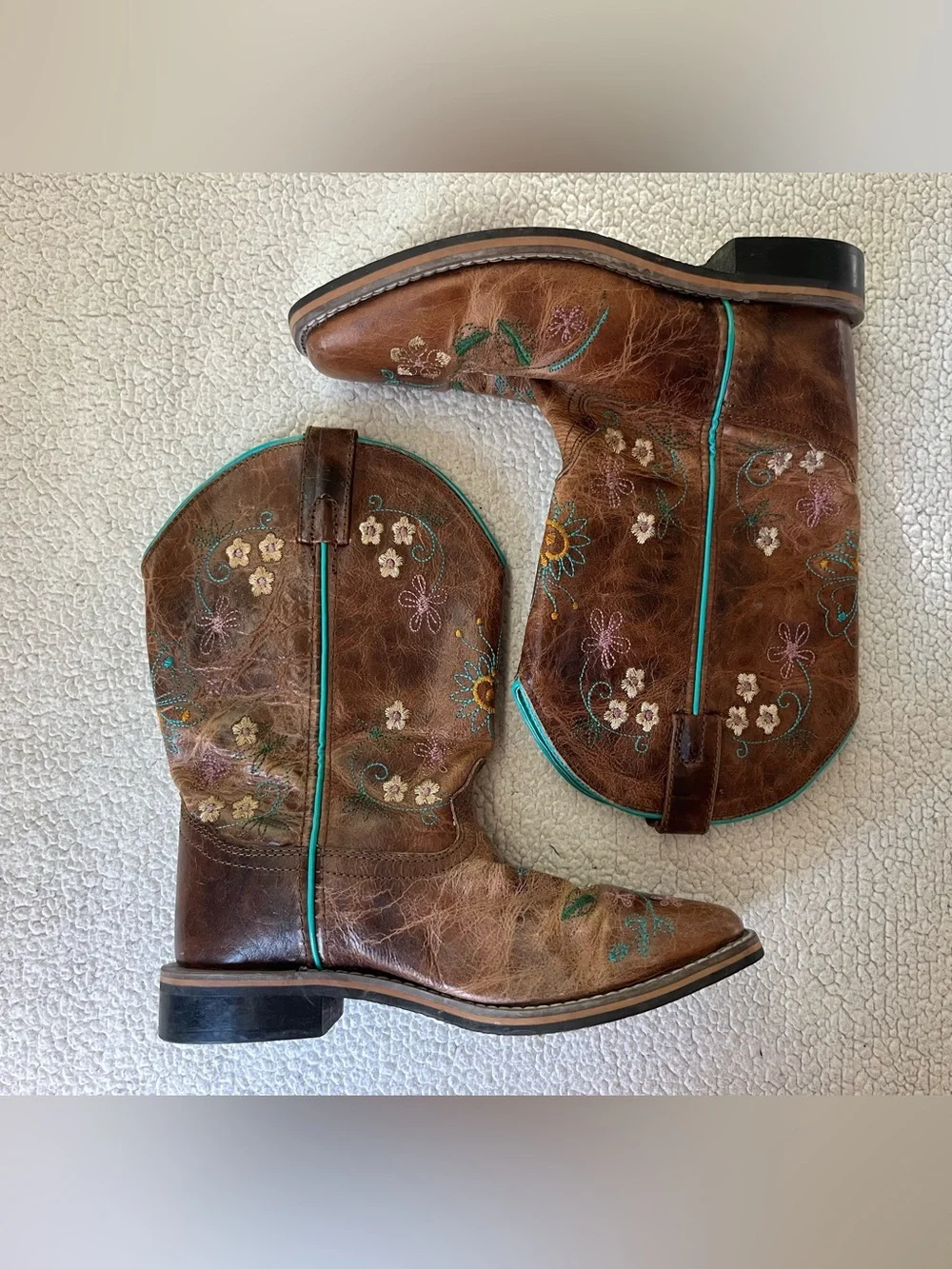 Smoky Mountain Boots Girls Floralie Western Leather Boots Embroidered 4.5